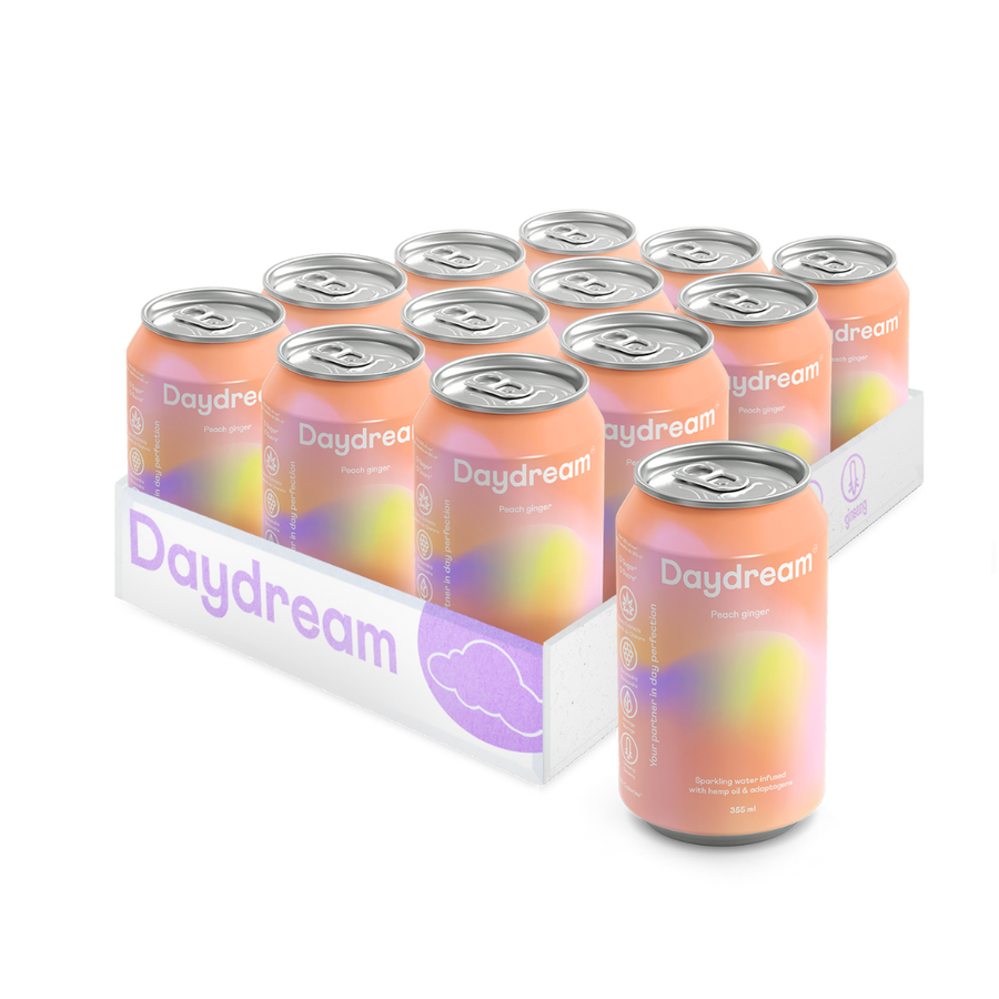 Daydream - Peach Ginger Hemp and Adaptogen Infused Sparkling Water (1 x 12 Pack, 355mL)