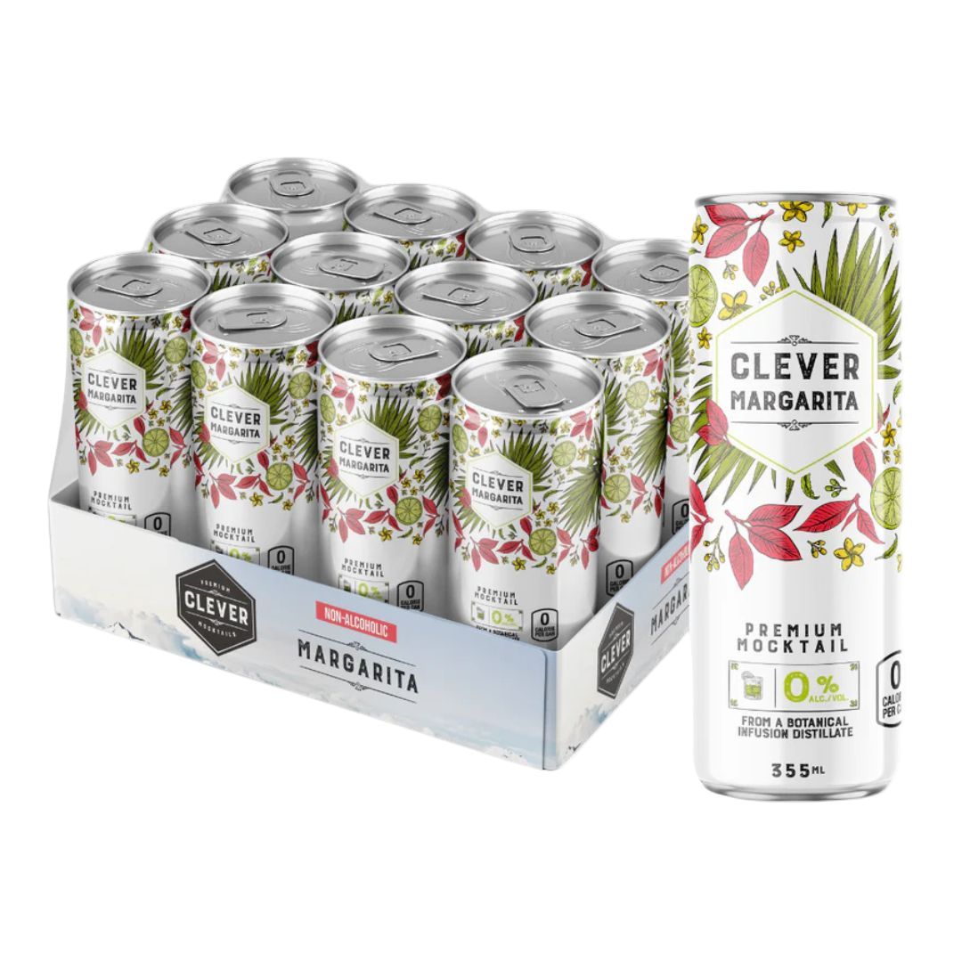Clever Mocktails - Sugar-Free Margarita (1 x 12 Pack, 355mL), non-alcoholic cocktail