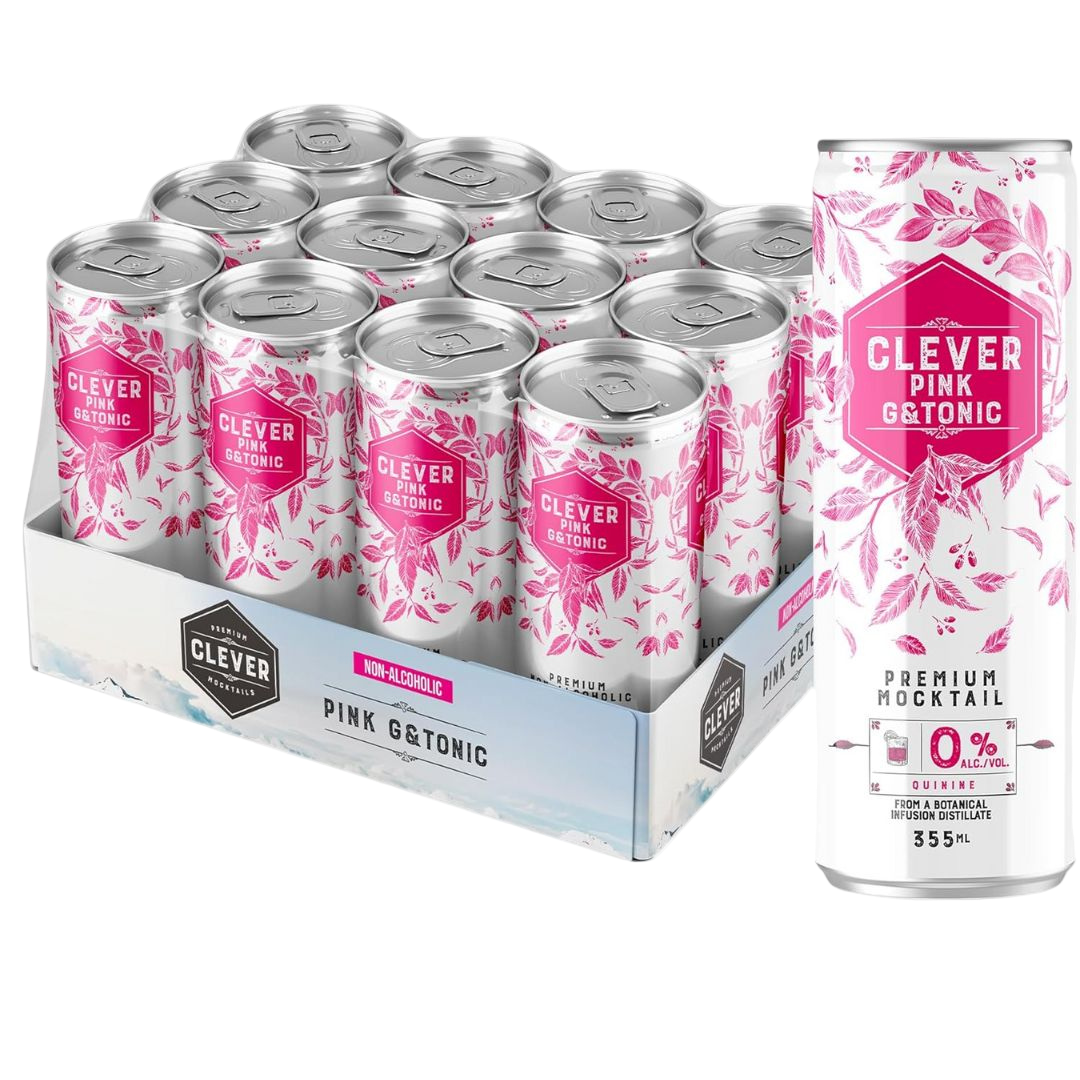 Clever Mocktails - Pink Gin Tonic (1 x 12 Pack, 355mL), non-alcoholic cocktail