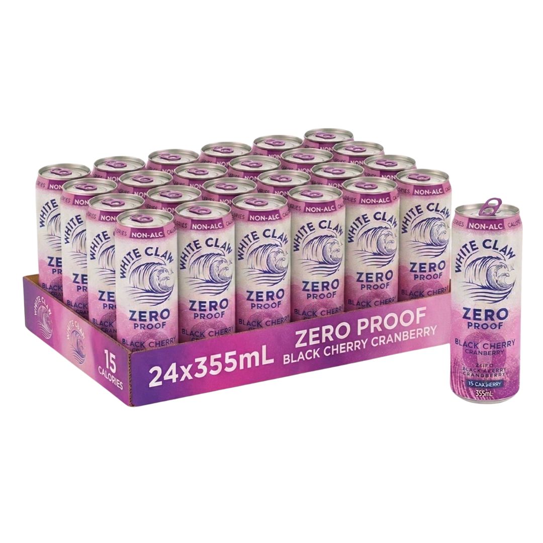White Claw 0% Alcohol - Black Cherry Cranberry - 24 Pack (6 x 4 Pack, 355mL)