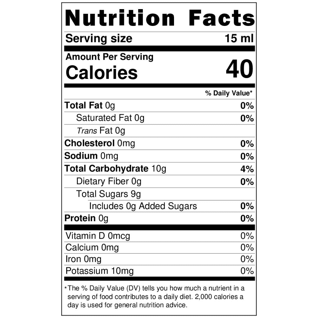 Monsieur Cocktail - Lime Syrup (500mL), nutrition facts