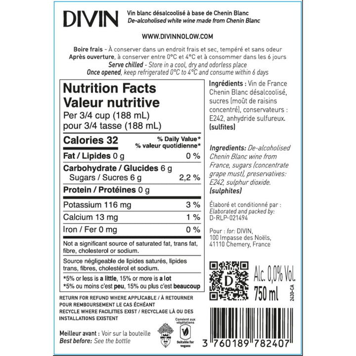 DIVIN 0.0 - Chenin Blanc, nutrition facts